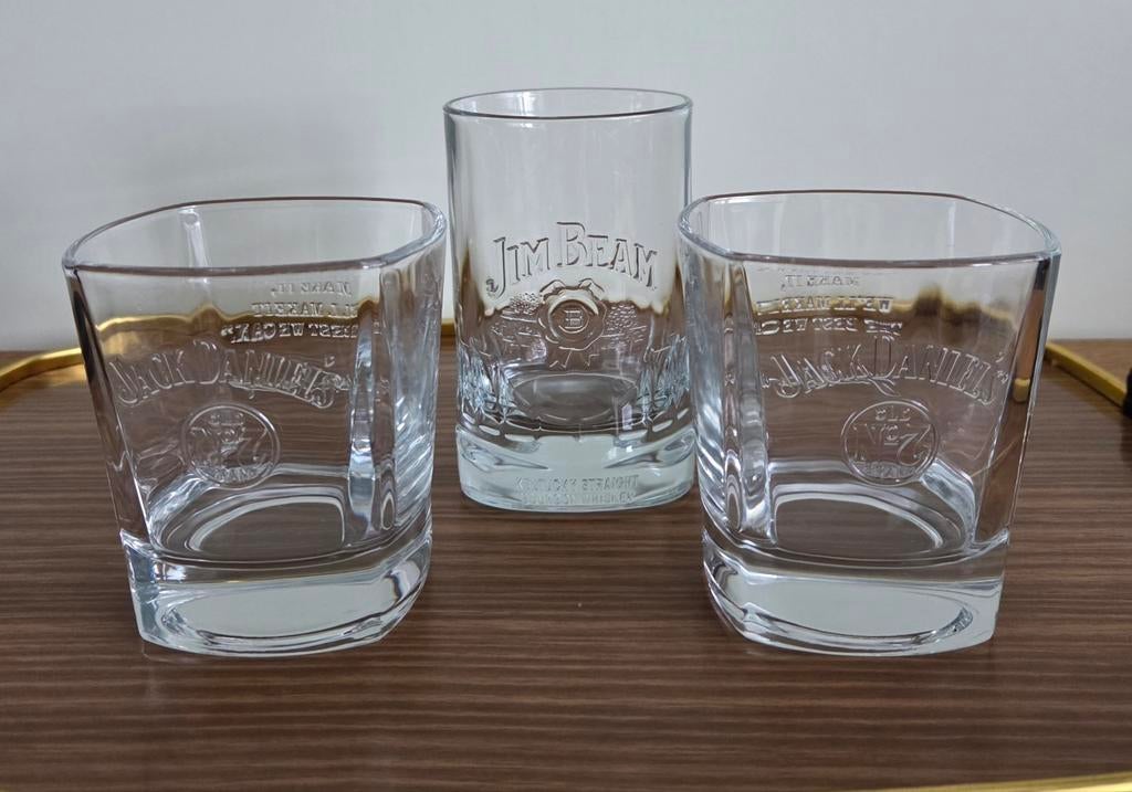 3 Jack Daniels whiskey glazen, Ophalen of Verzenden, Zo goed als nieuw, Overige typen
