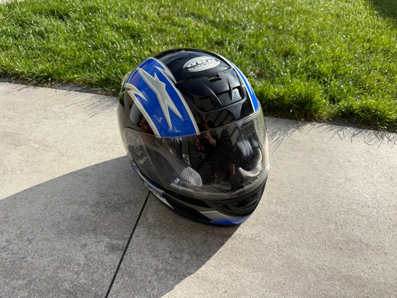 VRA integraalhelm maat M (58 cm) – zwart/blauw met hoes, Motoren, Ophalen of Verzenden, Tweedehands, Integraalhelm, Overige merken
