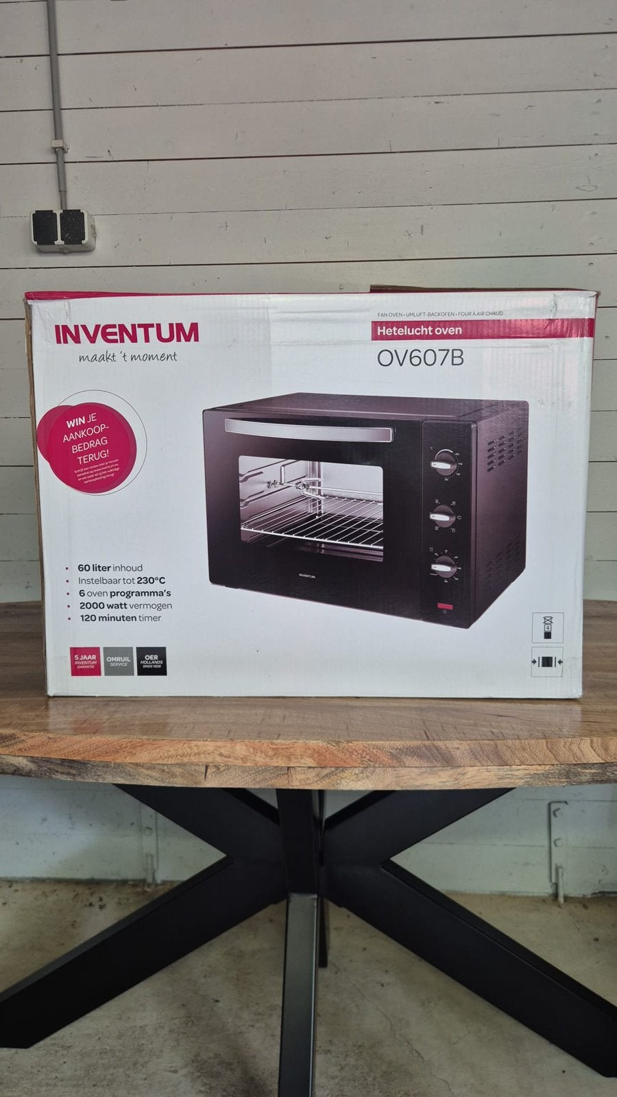 Inventum heteluchtoven OV607B, Witgoed en Apparatuur, Ovens, Ophalen, Zo goed als nieuw, Minder dan 45 cm