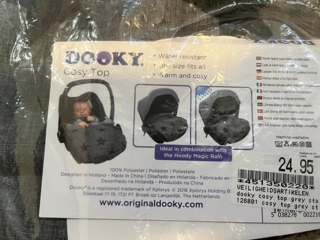 Grijze dooky set met sterren, Autogordel, 15 t/m 36 kg, Zo goed als nieuw, Ophalen