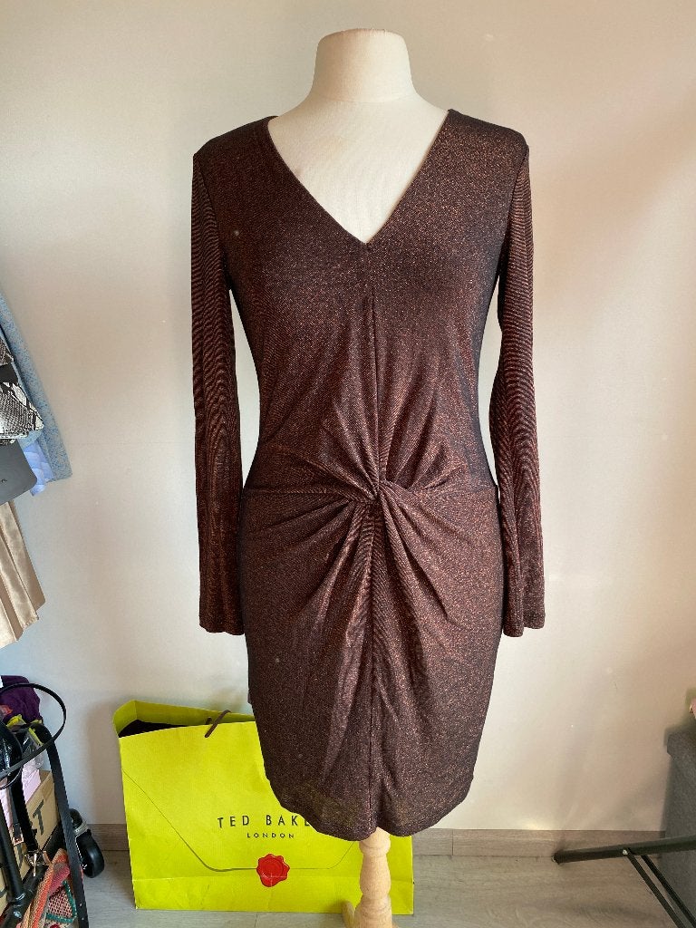 Ted Baker Jurk Maat 38 - Bruin met Glitter, Maat 38/40 (M), Bruin, Ophalen of Verzenden, Zo goed als nieuw