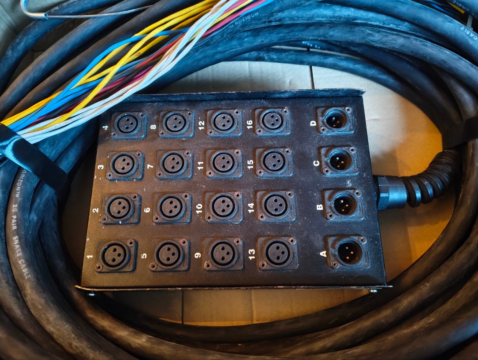 Horizon 16/4 stagebox met 30 meter kabel, getest., Ophalen of Verzenden, Gebruikt, Apparatuur