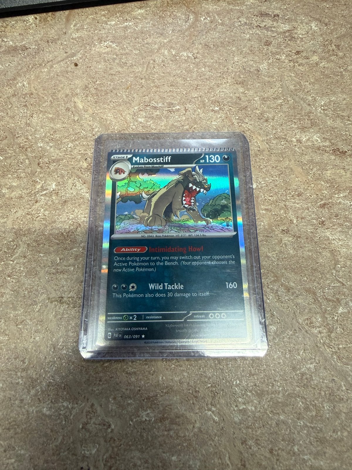 Mabostiff CRIMP ERROR 063/091 Paldean Fates Pokémon Kaart, Ophalen of Verzenden, Zo goed als nieuw, Losse kaart