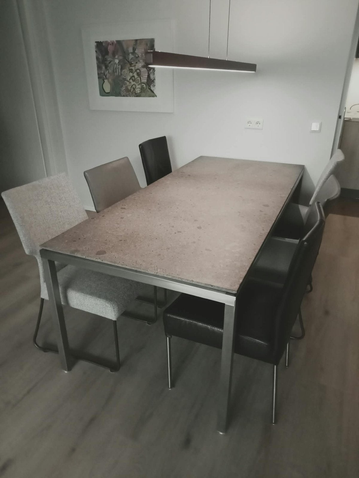 Eettafel lavasteen met RVS onderstel 200 cm, Ophalen, 200 cm of meer, 50 tot 100 cm, Zo goed als nieuw