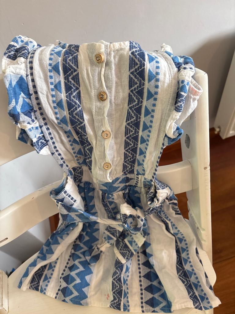 Zomerjurkje met blauw-wit patroon maat 110-116, Kleding | Dames, Jumpsuits, Ophalen of Verzenden, Zo goed als nieuw