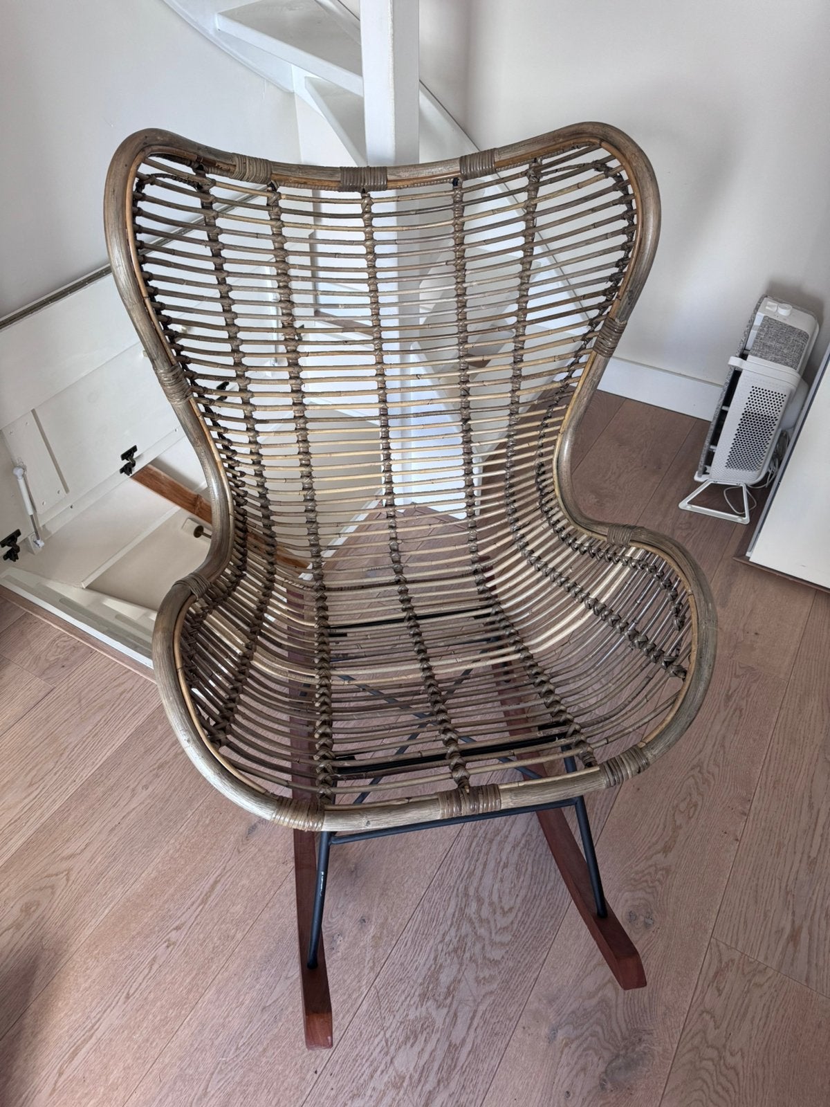 Rotan schommelstoel met bijpassende kleden, Ophalen, Bruin, Bohemian, bali, beach, Riet of Rotan