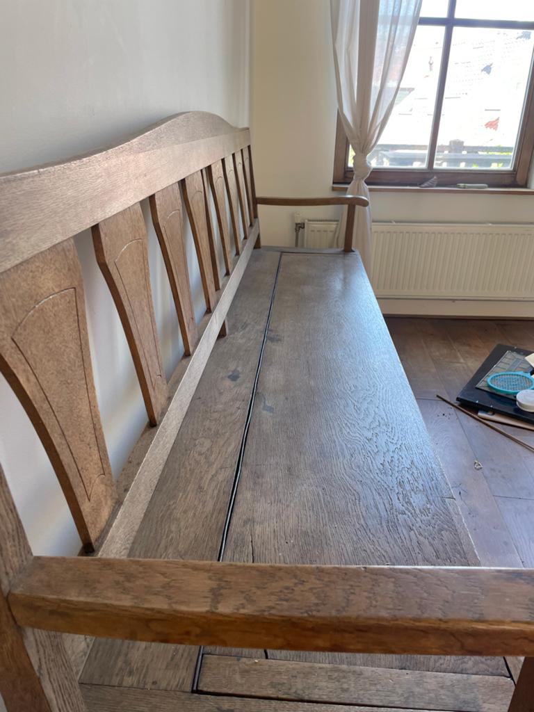 Antieke houten kerkbank met opbergruimte, Ophalen