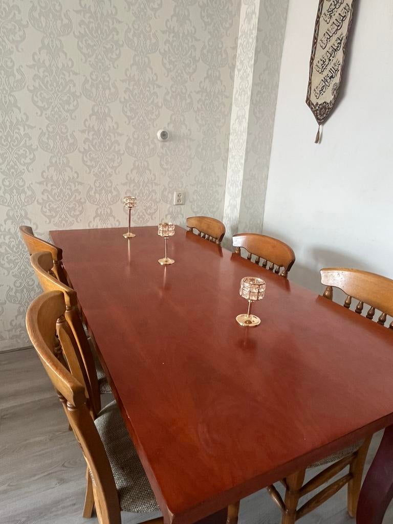 Eettafel met 6 stoelen massief hout Ophalen Doetinchem, Ophalen, Gebruikt, 4 tot 6 stoelen