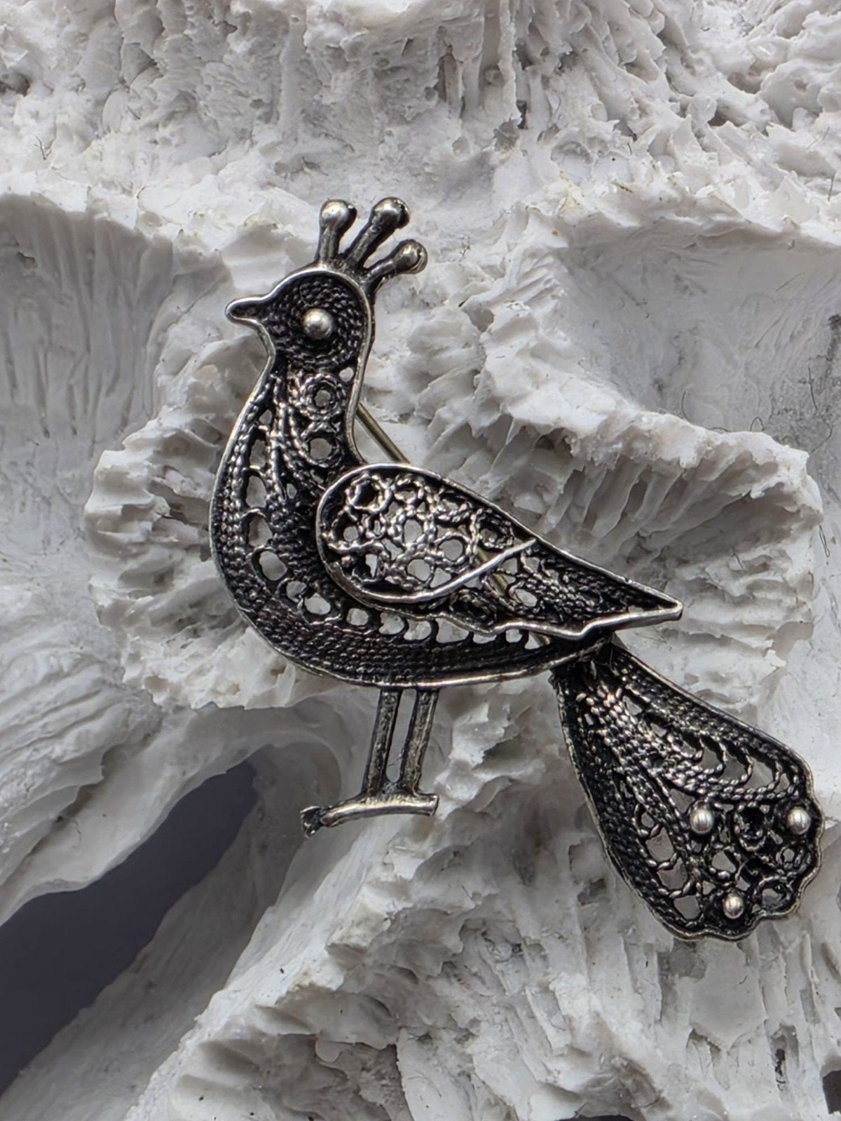 Zilveren Filigrain Broche Pauw, Sieraden, Tassen en Uiterlijk, Broches, Verzenden, ., Zo goed als nieuw, .