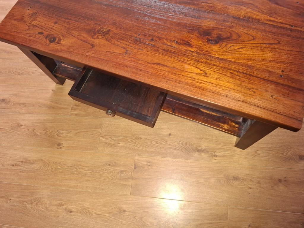Teakhouten salontafel met lade, Ophalen, Gebruikt, 100 tot 150 cm, Teakhout