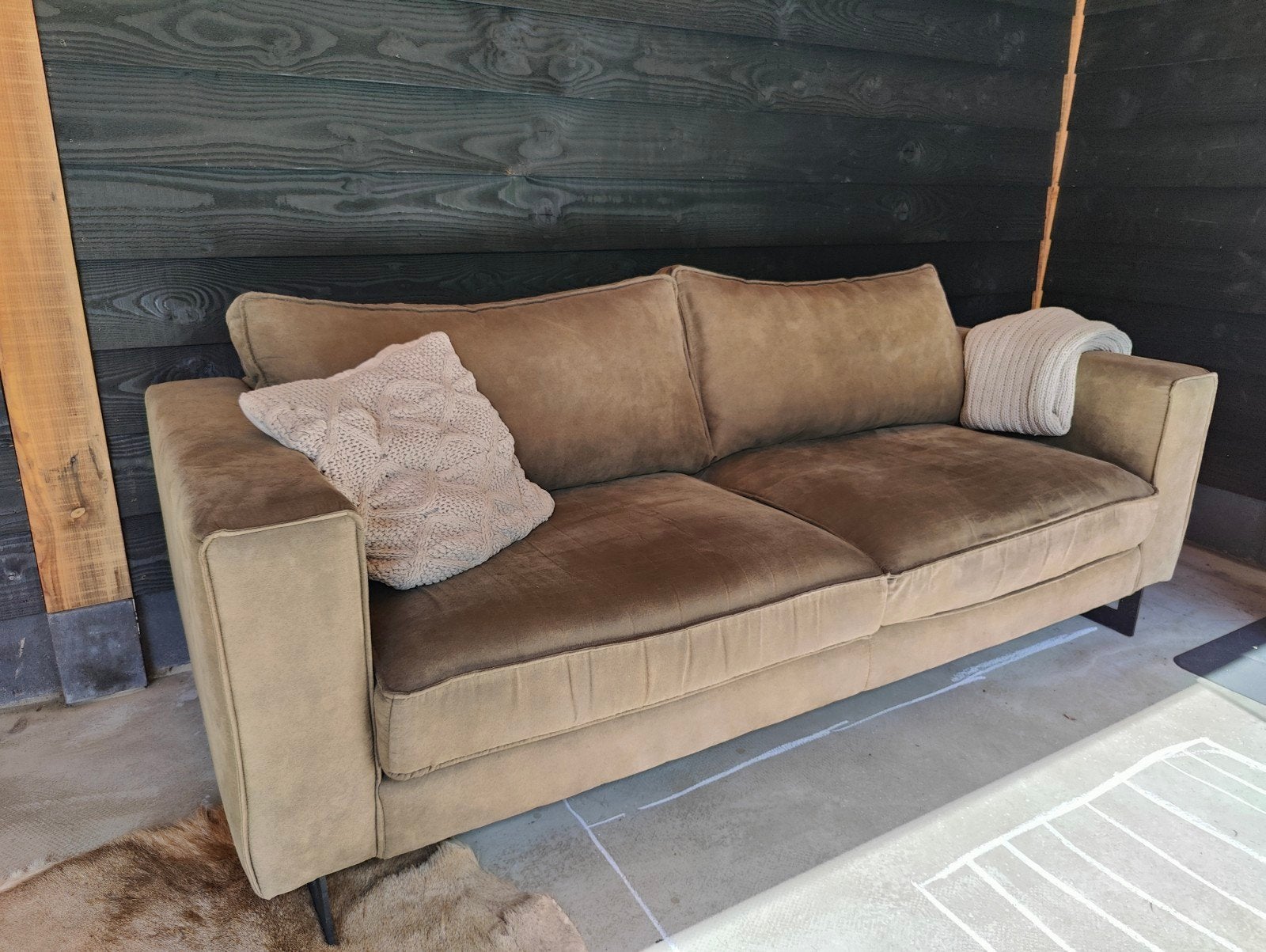Stoere olijfgroene 2,5 zitsbank (Les Brocanteurs), Ophalen, 75 tot 100 cm, 200 tot 250 cm