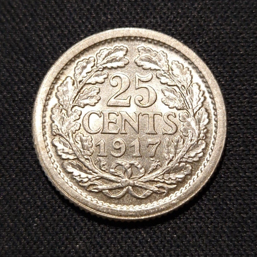 25 cent 1917, Postzegels en Munten, Munten | Nederland, Verzenden, Zilver, 25 cent, Koningin Wilhelmina
