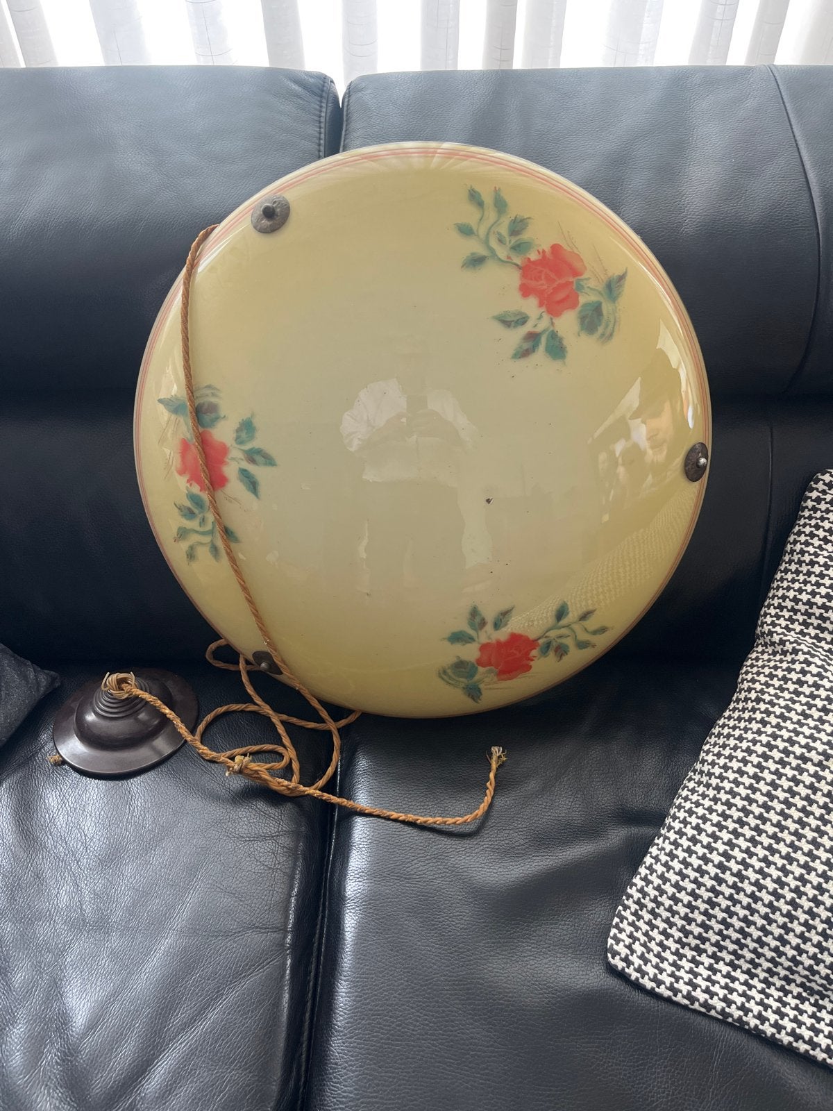 Jaren '30 schaal lamp met bloemmotief diameter 48 cm, Ophalen of Verzenden