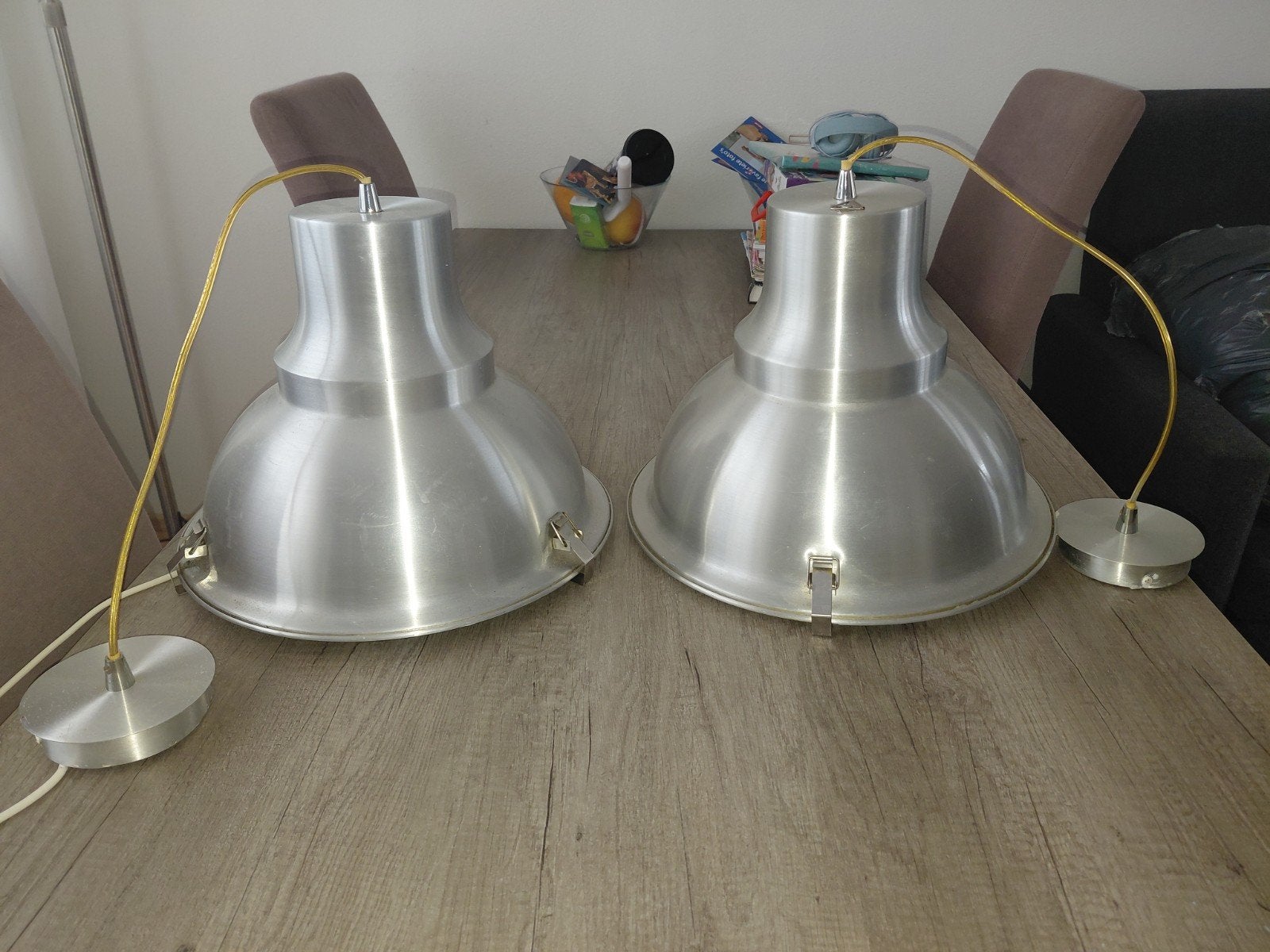 Zilveren UFO lampen in goede staat (set van 2), Ophalen, Zo goed als nieuw, Metaal, Minder dan 50 cm