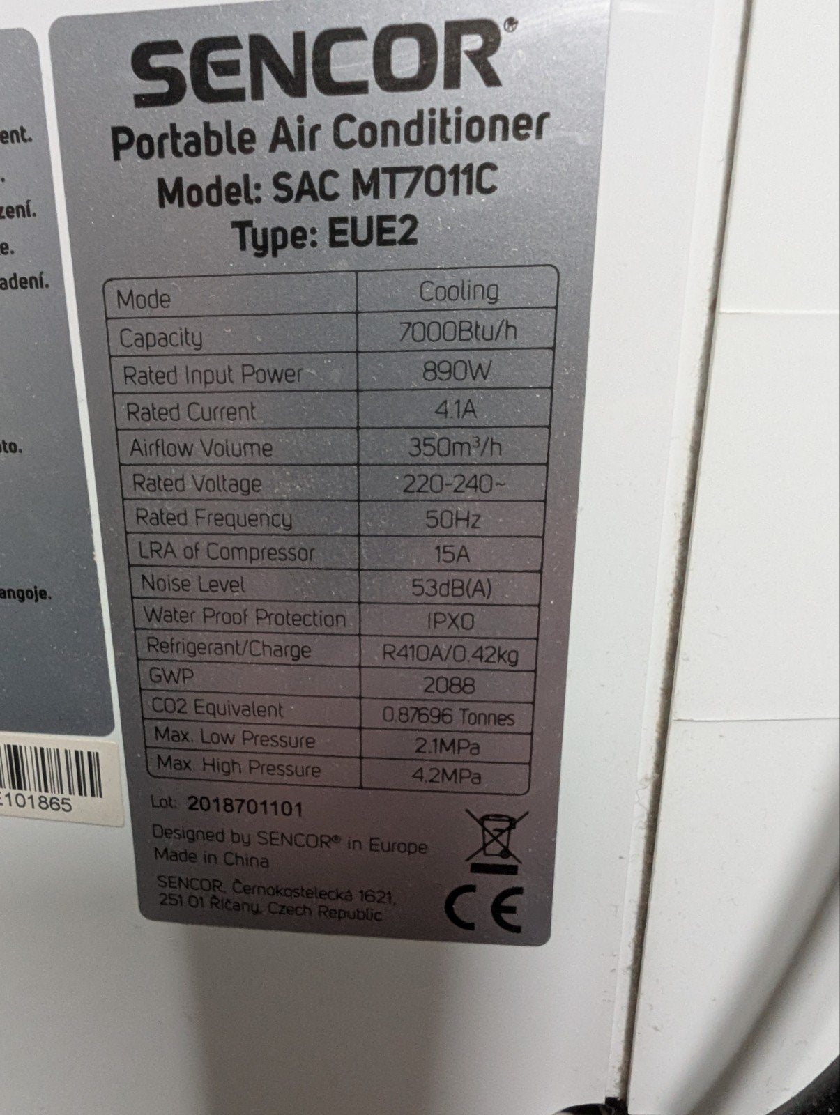 airco 7000 btu, Ophalen, Mobiele airco, Minder dan 60 m³, 3 snelheden of meer