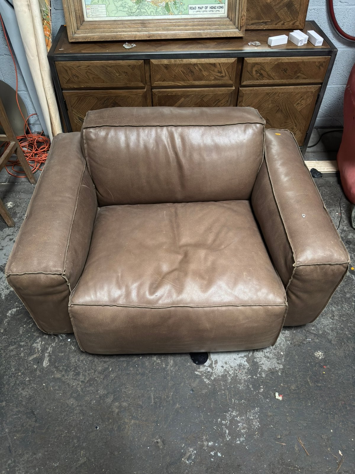 Stoere leren fauteuil – taupe/cognac, vintage look, Roxxz design, 75 tot 100 cm, Ophalen of Verzenden, Zo goed als nieuw
