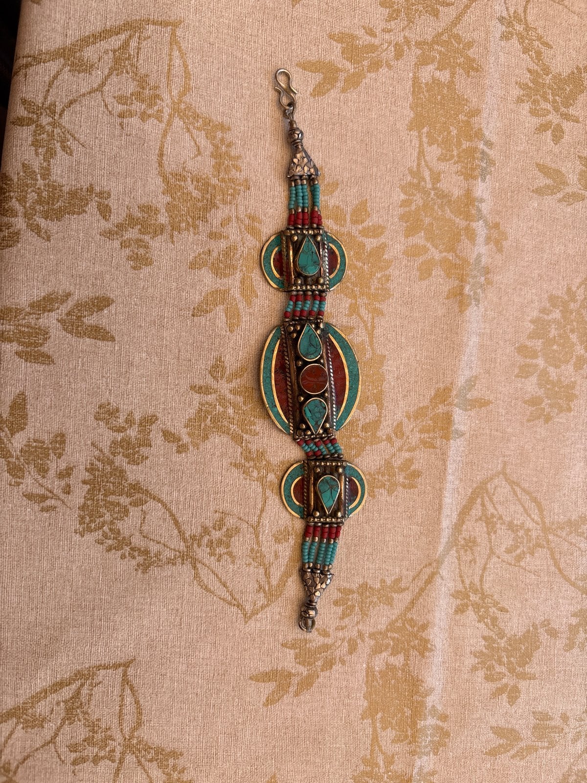 Turkoois Tibetaanse armband met Rode Kralen, Ophalen, Overige materialen, Gebruikt, Blauw