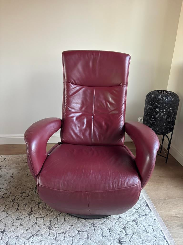 Relax fauteuil/stoel bordeaux rood merk: Hulka, Ophalen, Minder dan 75 cm, Leer, Zo goed als nieuw