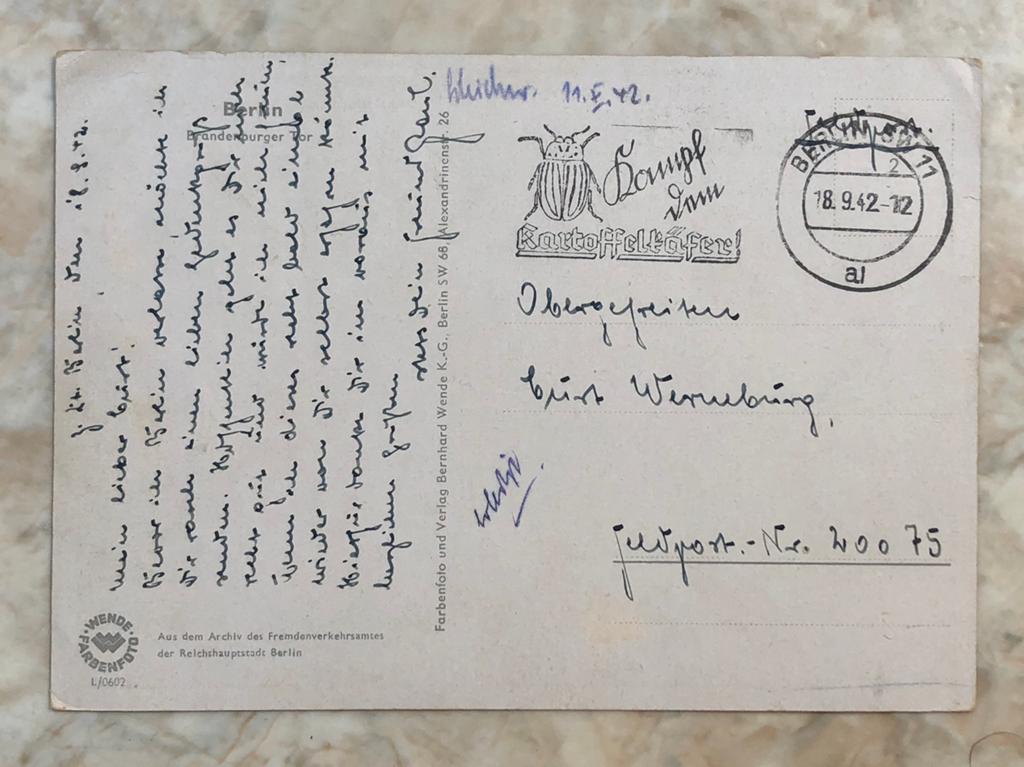 Duitse veldpost, gestempeld Berlin 18.9.42., Verzamelen, Militaria | Tweede Wereldoorlog, Verzenden, Landmacht, Duitsland, Overige typen