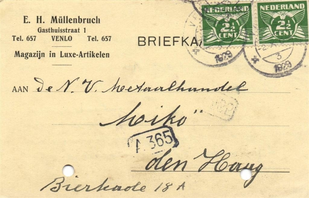 E.H. Mullenbruch, Venlo - 10.1929 - briefkaart, Ophalen of Verzenden, Briefkaart