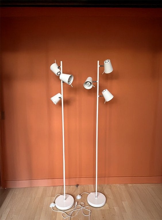 2 x witte vloerlamp met 3 spots, Huis en Inrichting, Lampen | Vloerlampen, Ophalen, E14 (klein), Metaal, 150 tot 200 cm