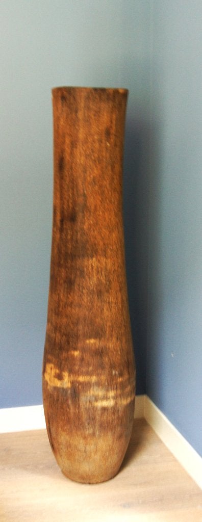 Hoge decoratieve vloervaas bruin goud grote siervaas, Antiek en Kunst, Ophalen