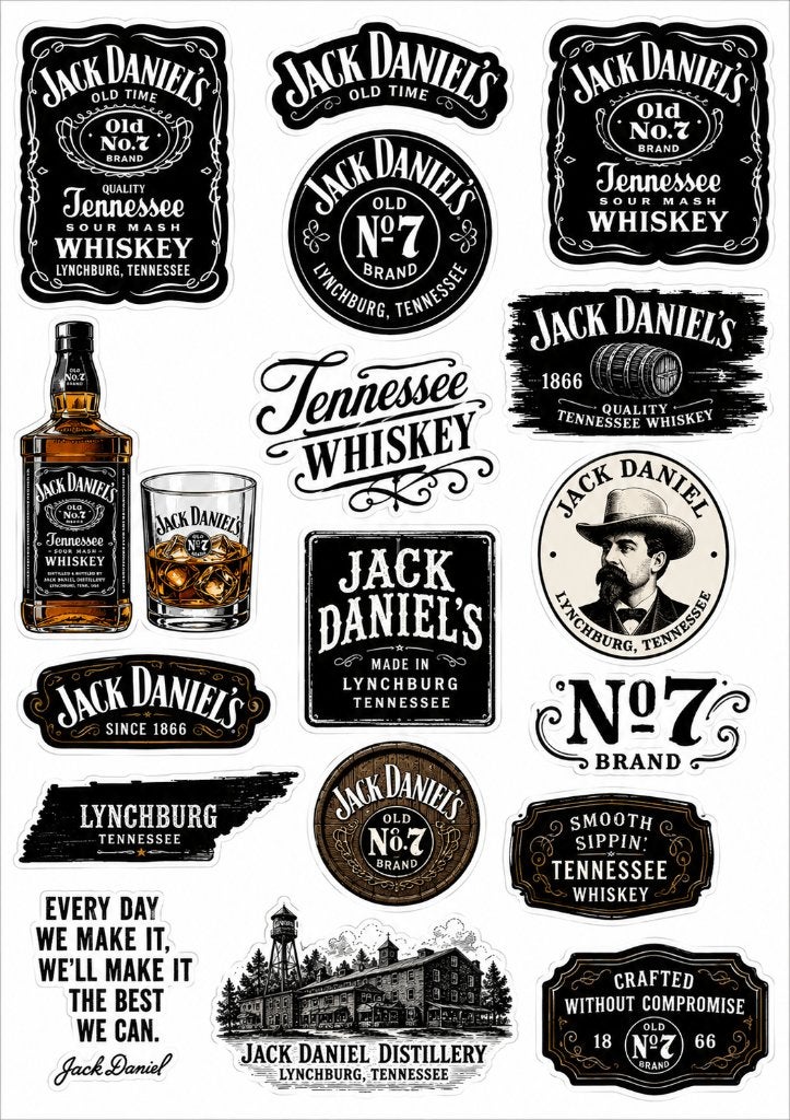 Jack Daniel's Geïnspireerd A4 Stickervel, Hobby en Vrije tijd, Stickers en Plaatjes, Verzenden, Nieuw, Plaatje