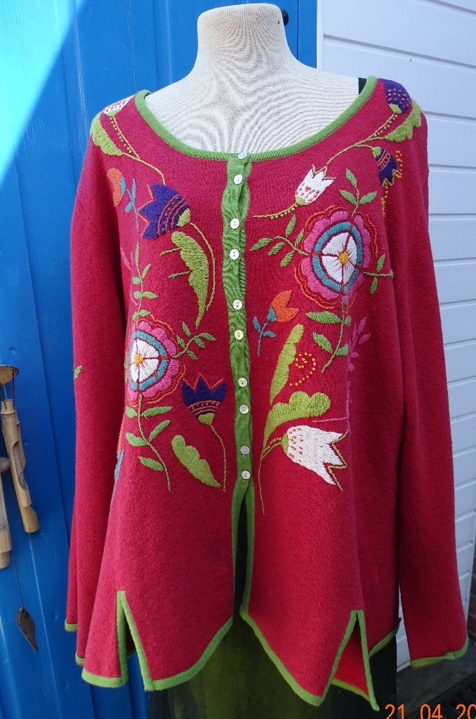 GUDRUN SJÖDEN XXL KATOEN VEST+BLOEMBORDUUR MT 46-48, Kleding | Dames, Truien en Vesten, Overige kleuren, Maat 46/48 (XL) of groter