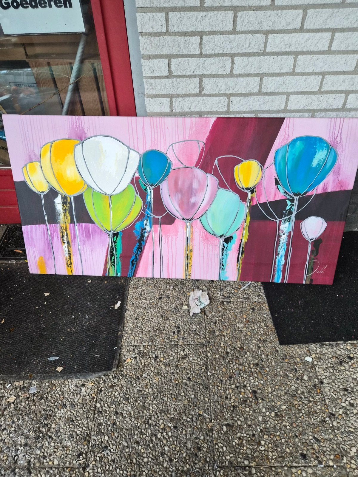 Groot kleurrijk schilderij met bloemen, Helminck Wonen, Ophalen of Verzenden