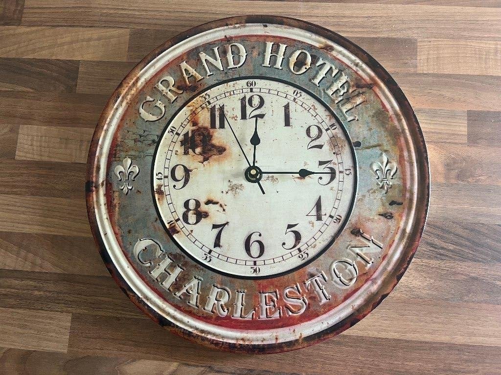 Grand Hotel Charleston retro look decoratieve wandklok, Wandklok, Stil uurwerk, Analoog, Nieuw