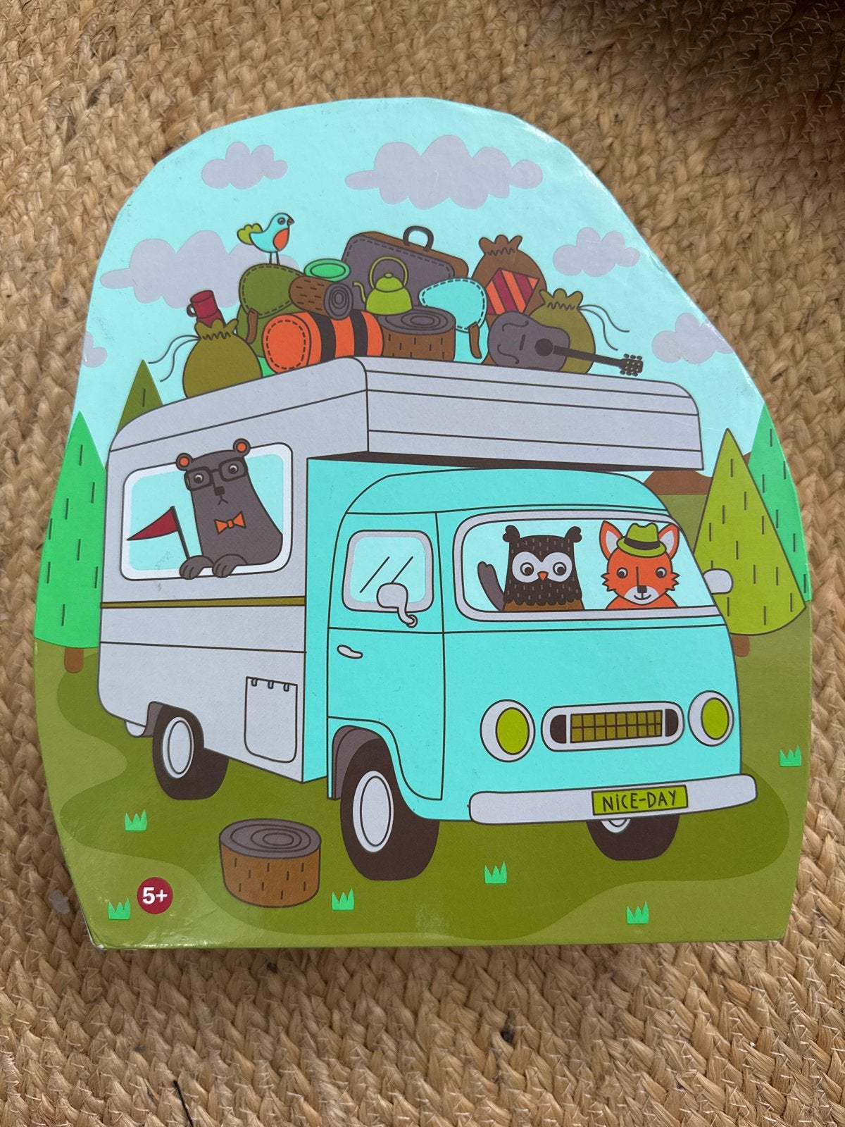 Puzzel 100 stukjes camper met dieren 5+ zgan, Ophalen of Verzenden, Meer dan 50 stukjes, Zo goed als nieuw, 6 jaar of ouder