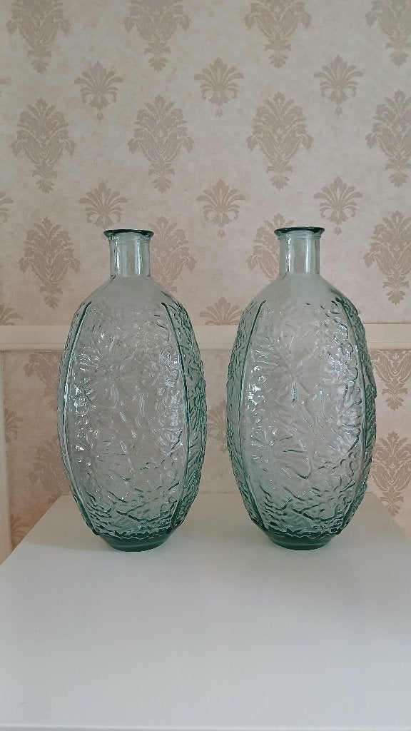 Set van 2 grote glazen vazen, Huis en Inrichting, Woonaccessoires | Vazen, Ophalen, 59 cm, Met patroon/structuur, Groen
