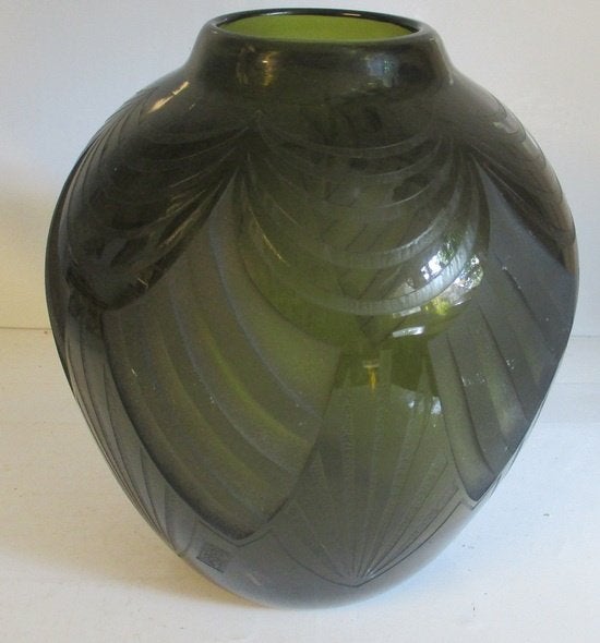 art deco groen geetste geometrische Legras vaas 42, Verzenden