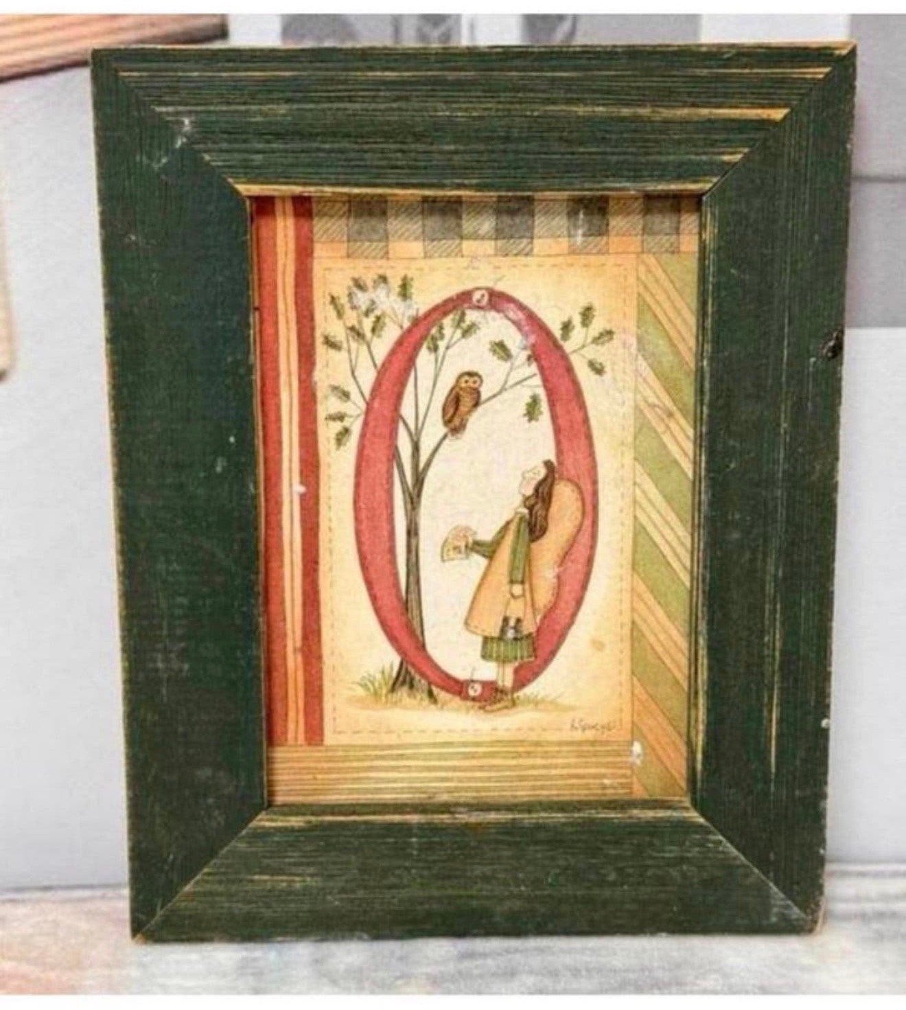Angel Engel uil O By Linda Spivey Vintage hout houten lijst, Ophalen of Verzenden