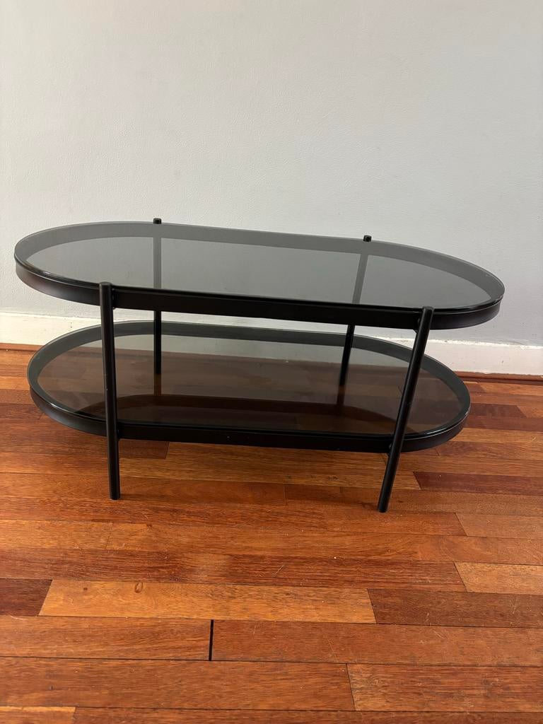 Westwing salontafel ovaal glas en metaal, Ophalen, Gebruikt, 100 tot 150 cm, 50 tot 100 cm