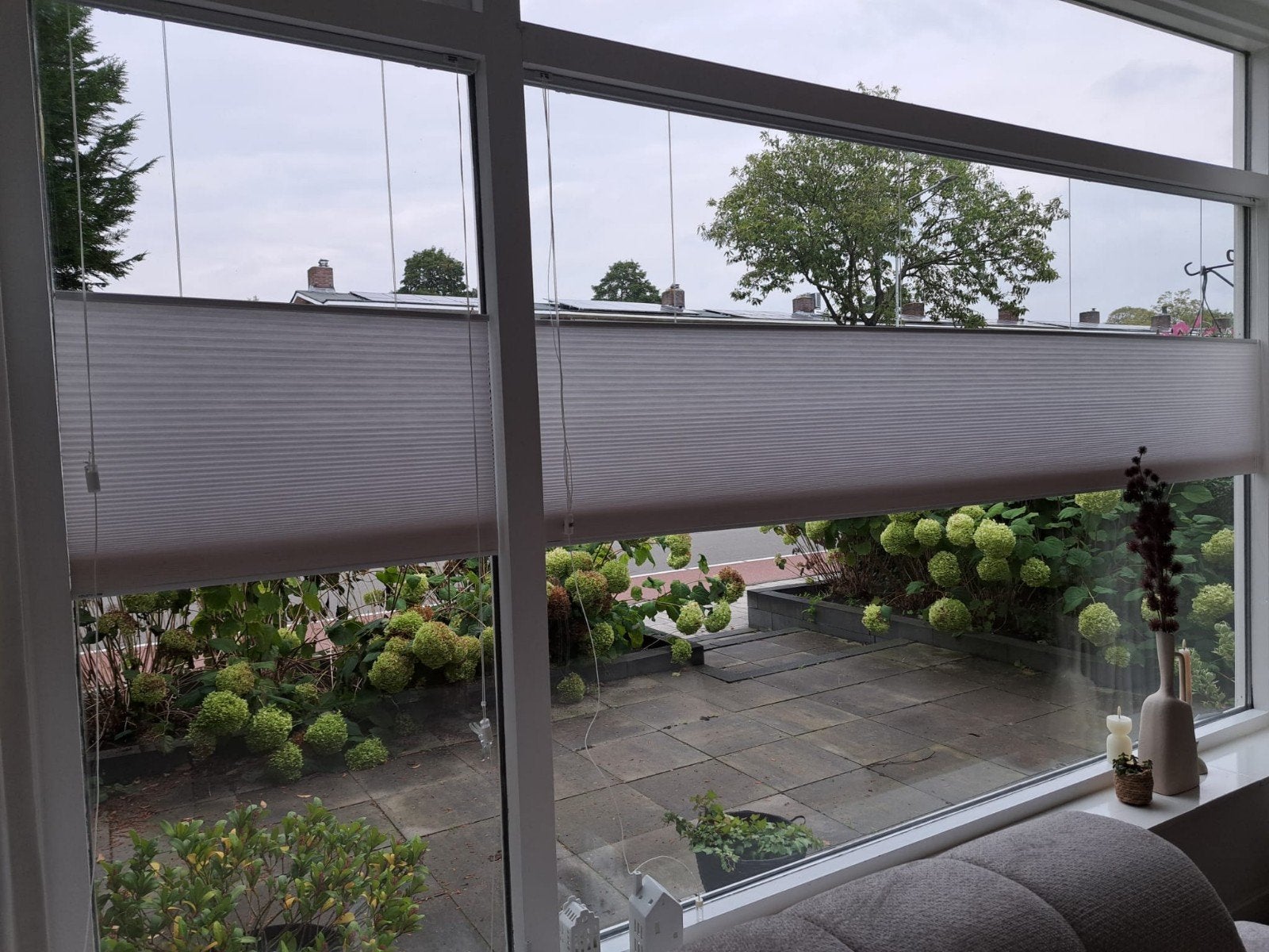 Witte hoog/laag plisségordijnen (240cm en 60cm), Huis en Inrichting, Ophalen, Wit, Zo goed als nieuw, Plisségordijn
