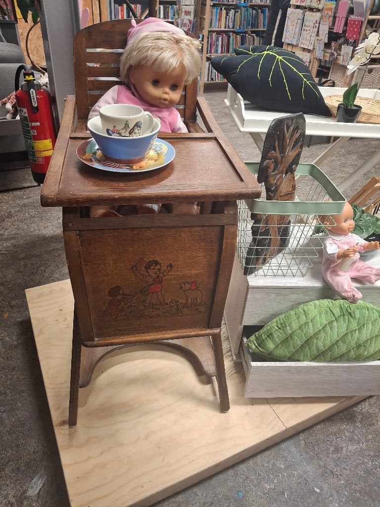 Vintage houten kinderstoel met eetblad/tekentafel, Ophalen, Gebruikt, Overige typen, Afneembaar eetblad