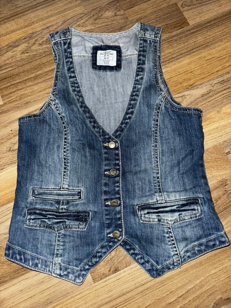 H&m gilet vest 158 spijkerjas jas jeans jeansvest, Verzenden, Zo goed als nieuw, Meisje, Trui of Vest