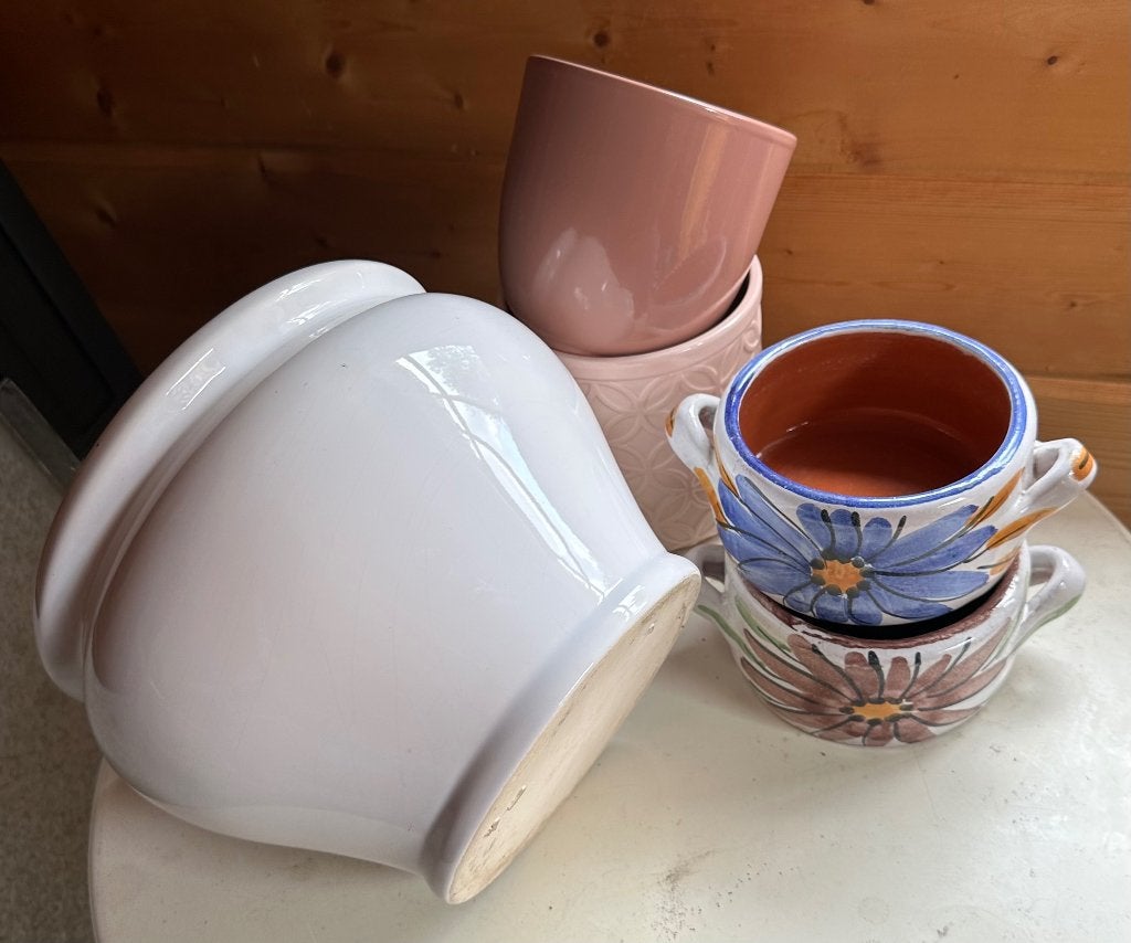 leuke bloempotjes  kruidenpotjes  5 stuks, Tuin en Terras, Ophalen, Rond, Zo goed als nieuw, Balkon
