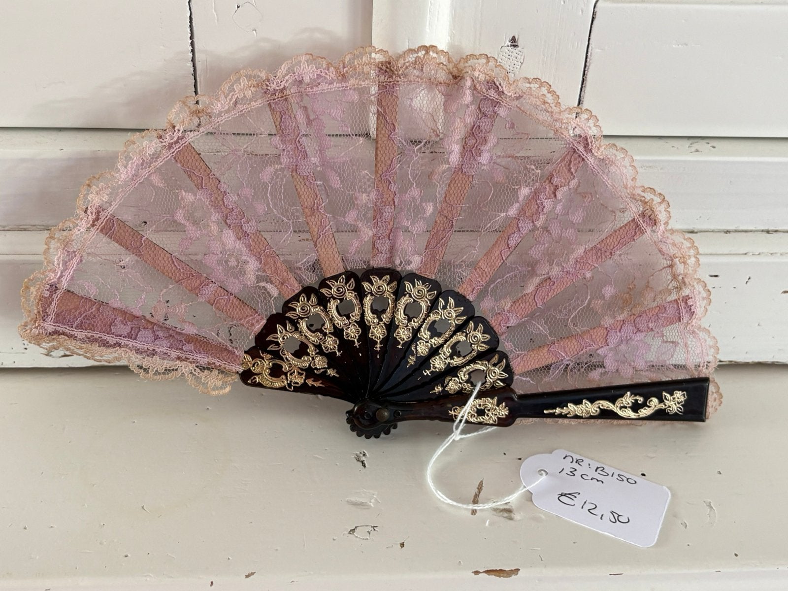 Brocante waaier roze kant, Ophalen of Verzenden