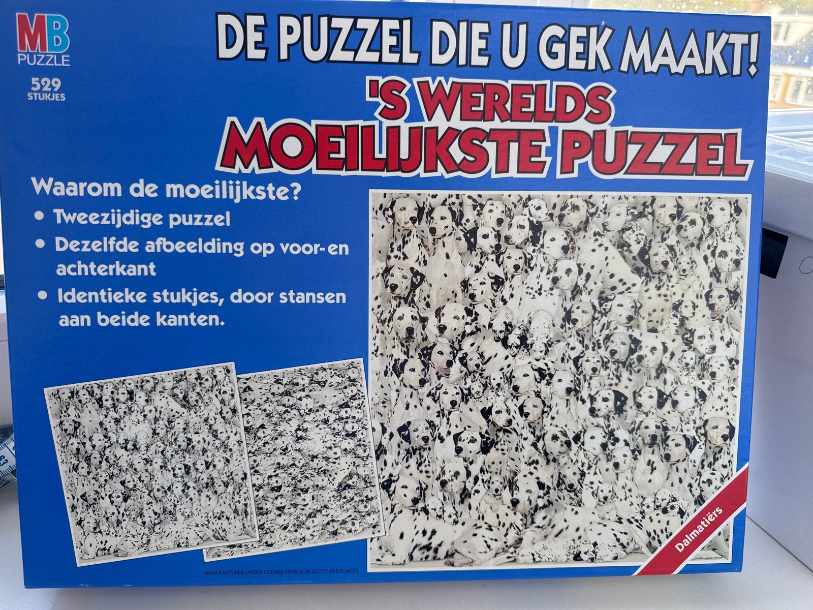 MB Puzzel: 's Werelds Moeilijkste Puzzel - Dalmatiërs, Ophalen of Verzenden, 500 t/m 1500 stukjes, Gebruikt, Legpuzzel