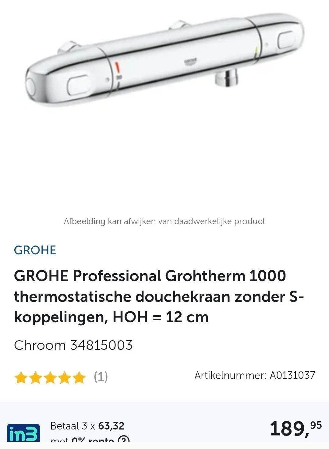 grohe 1000 douchethermostaat Nieuw, Ophalen of Verzenden, Nieuw, Chroom, Douche