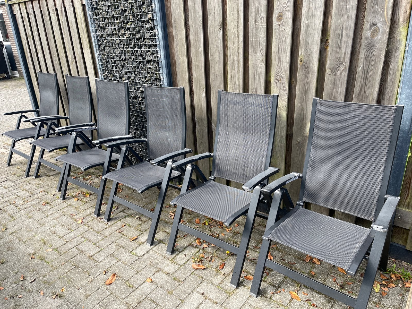 6 verstelbare tuinstoelen Kettler - grijs/zwart, Tuin en Terras, Ophalen, Gebruikt, Aluminium, Verstelbaar