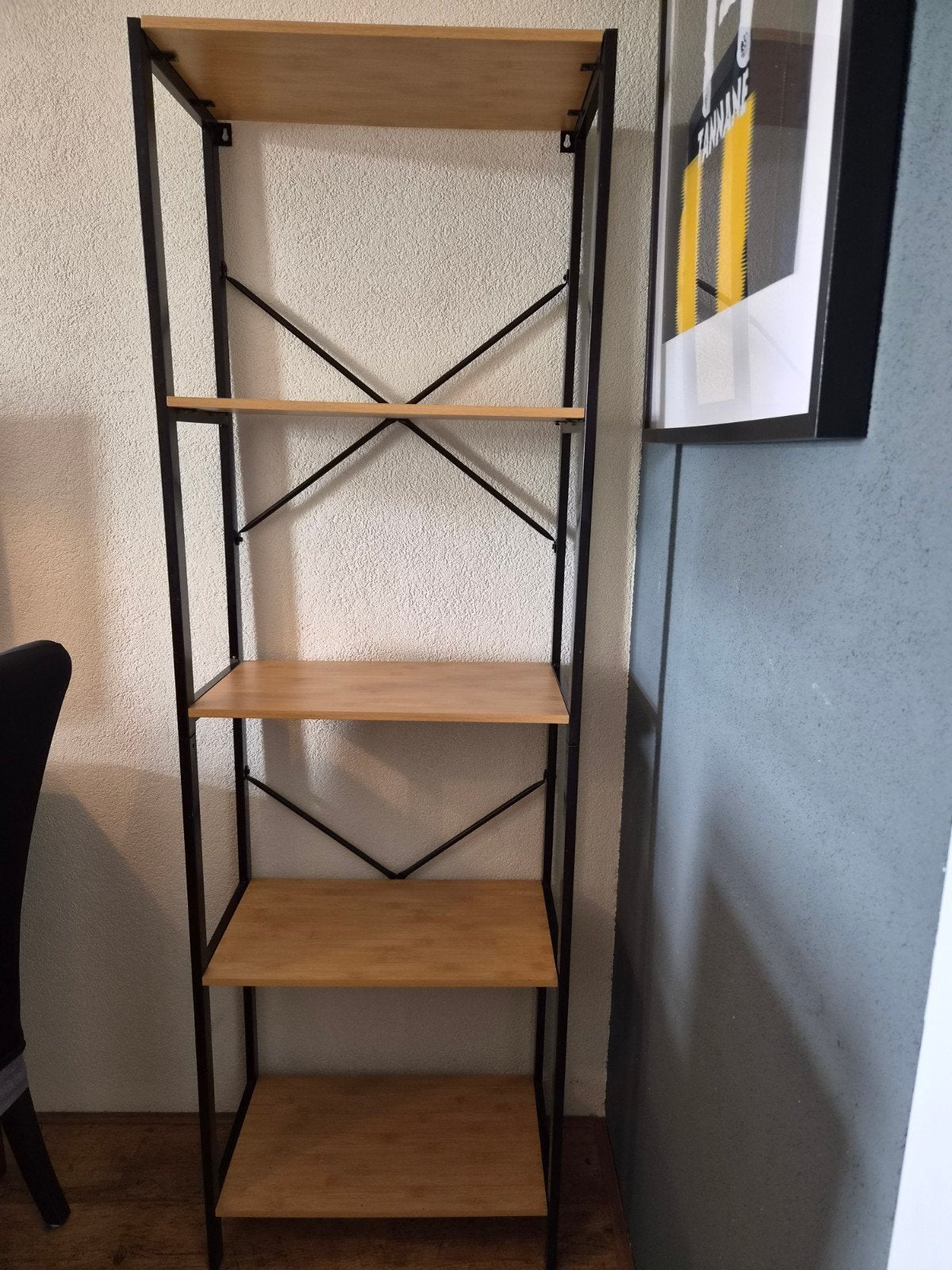 Mooi rek met 5 planken - Zwart metaal en licht hout, Zo goed als nieuw, Metaal, 25 tot 50 cm, 50 tot 100 cm