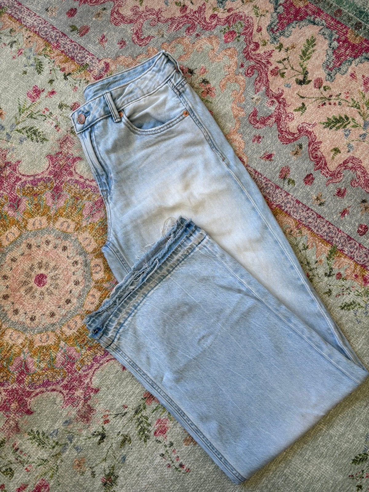 Stradivarius Jeans broek denim D91 wijde pijp baggy blauw 36, Ophalen of Verzenden, Gedragen, Blauw, W28 - W29 (confectie 36)