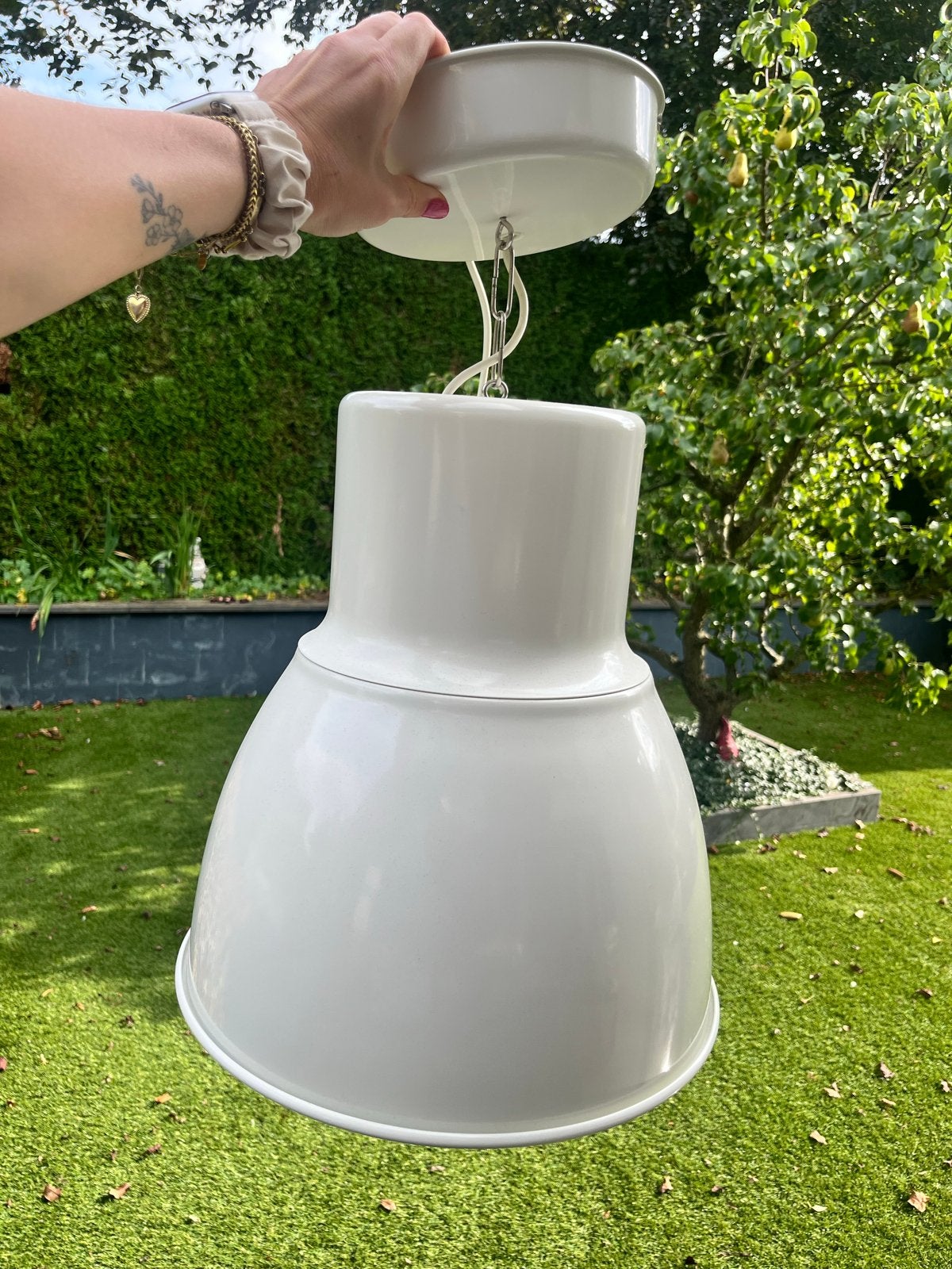 IKEA Hektar hanglamp - Witte industriële stijl, Ophalen of Verzenden, Zo goed als nieuw, Metaal, E27 (groot)