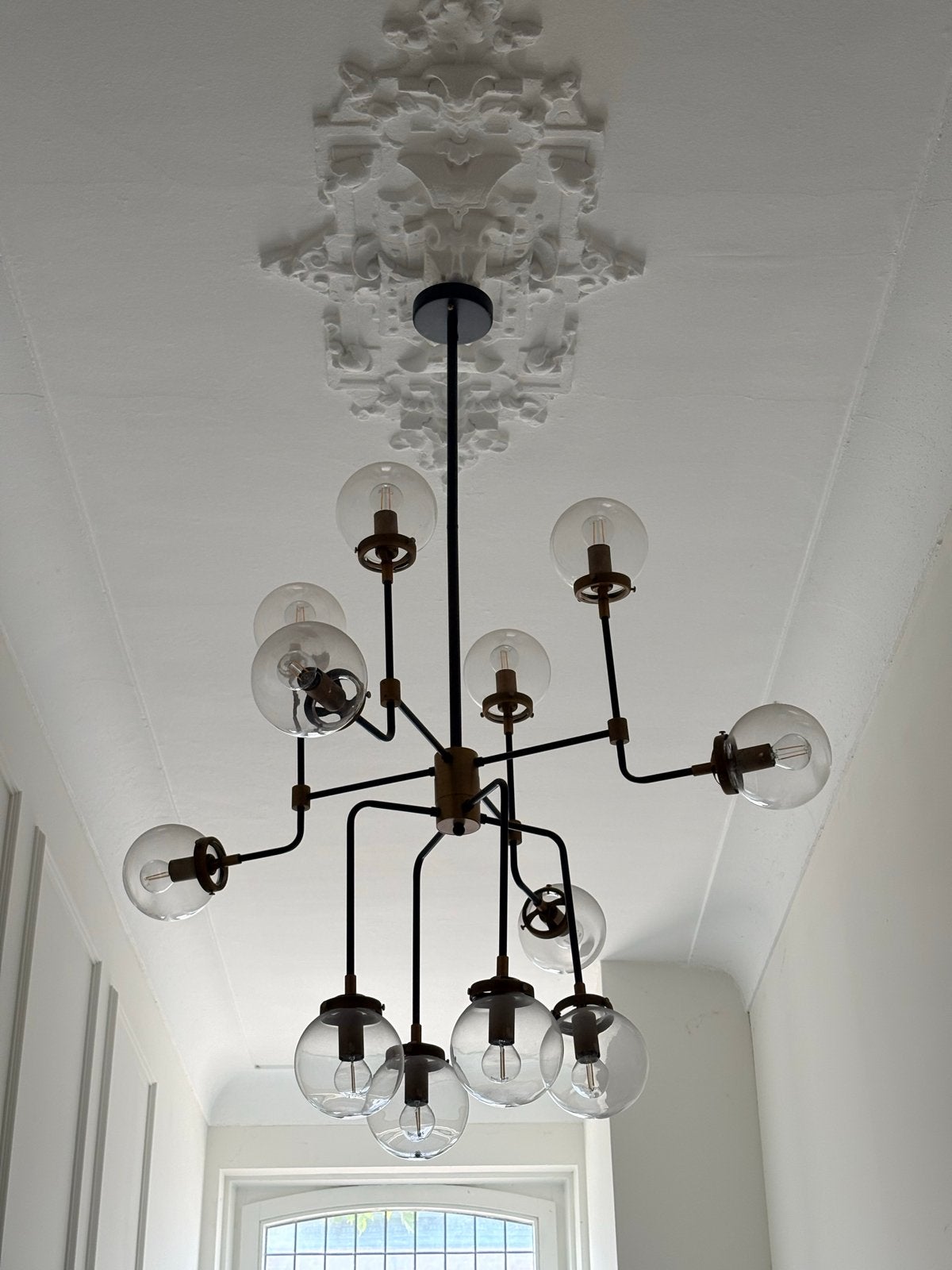 Moderne Zwart/Messing Hanglamp met 12 Bollen, Huis en Inrichting, Ophalen, Zo goed als nieuw, Metaal