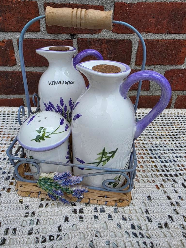 Olie & Azijn Set Lavendel Design met Mandje, Ophalen of Verzenden