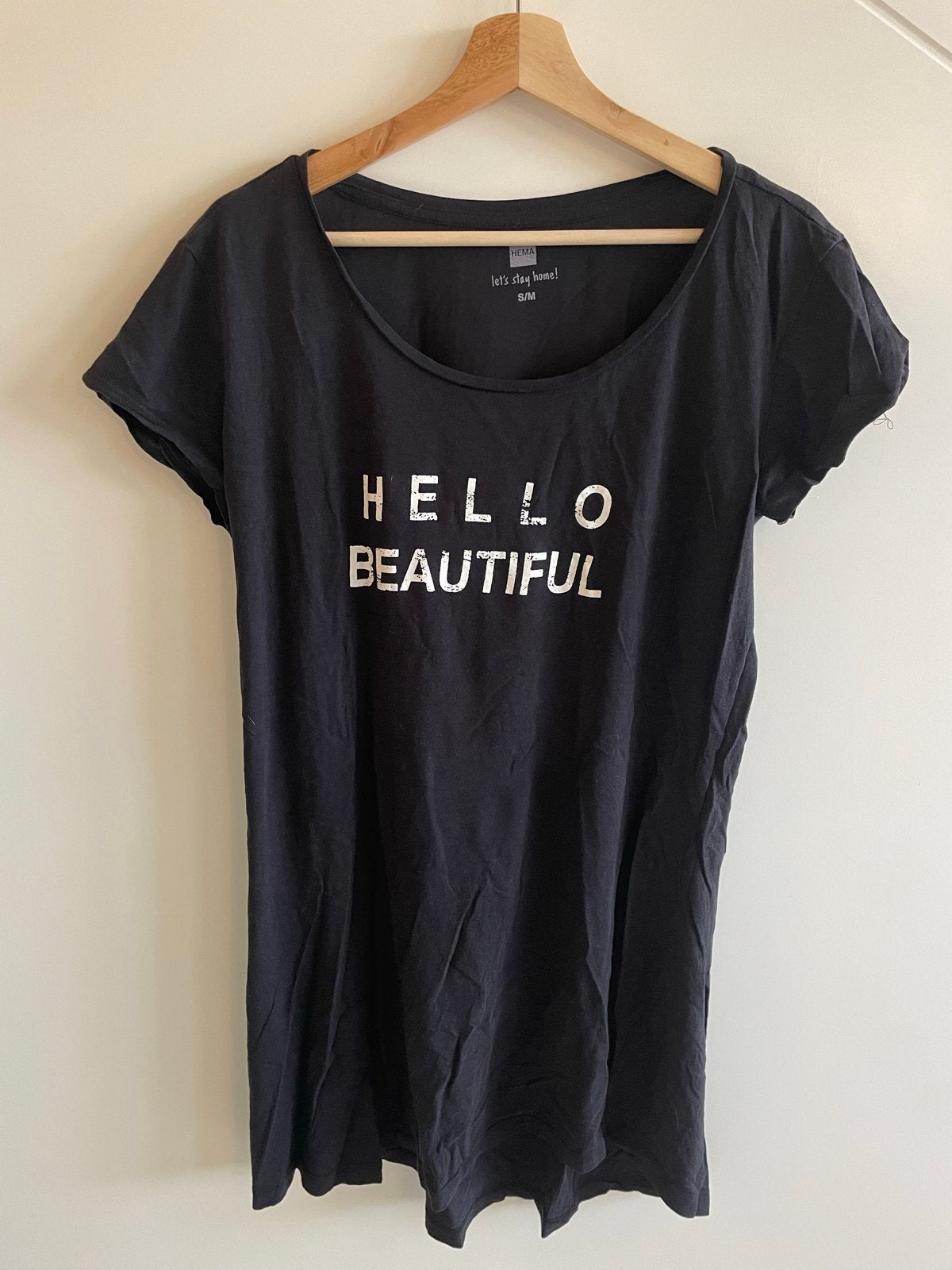 Hema Slaapshirt "Hello Beautiful" - Maat S/ M (valt als L), Zwart, Maat 42/44 (L), Ophalen of Verzenden, Korte mouw