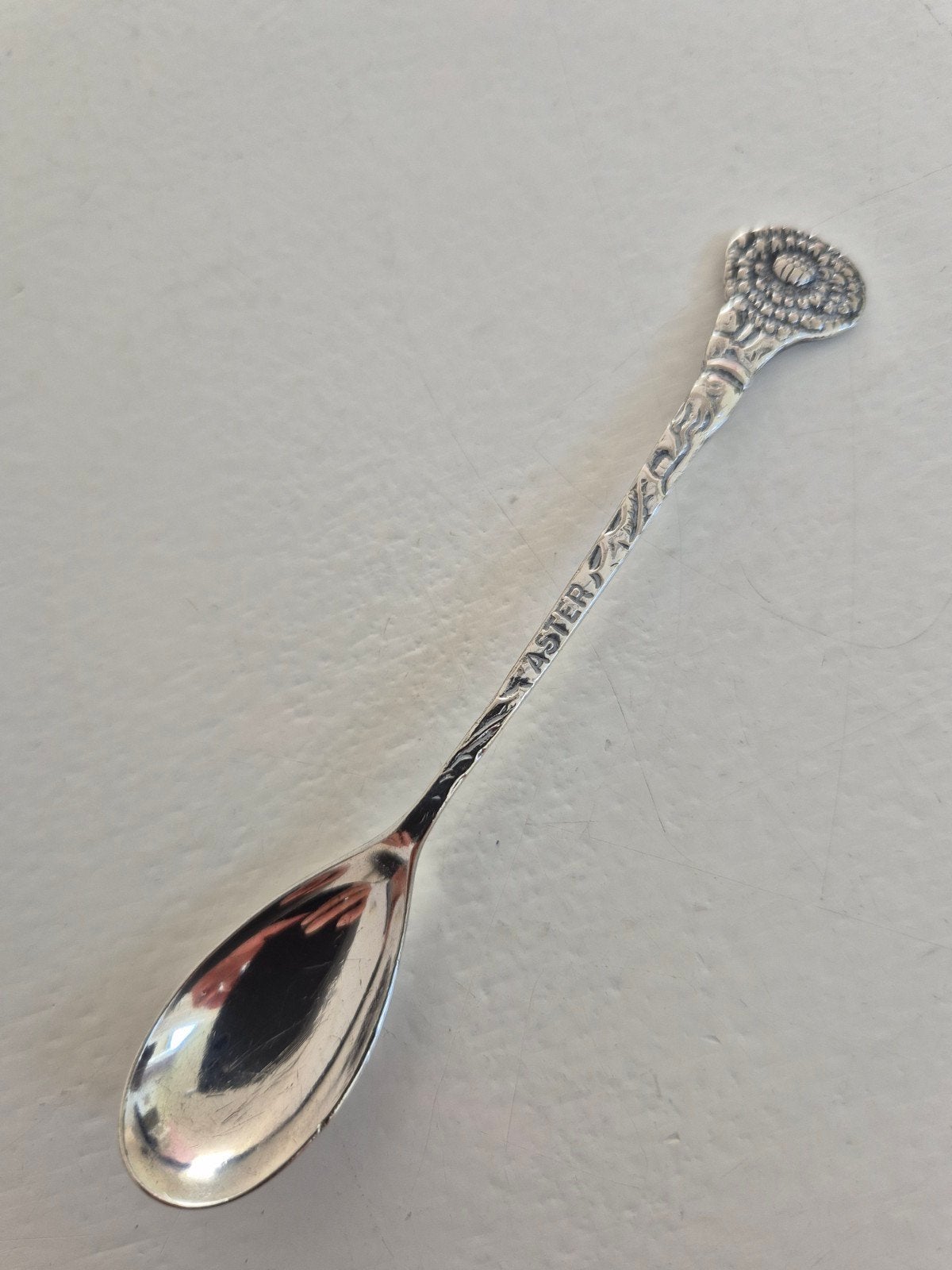 Oud verzilverd theelepeltje Aster van DE, HH 90, Ophalen of Verzenden, Zilver